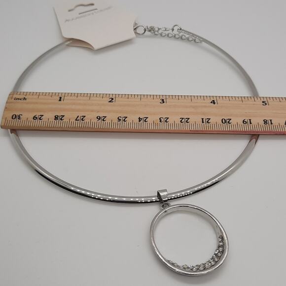 Silver and Crystal Collar Necklace with Oval Pendant - Picture 6 of 7
